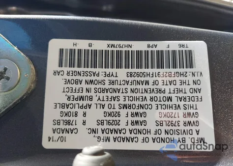 2015 Honda Civic Ex-L z USA, uszkodzony, nr VIN 2HGFB2F91FH509283